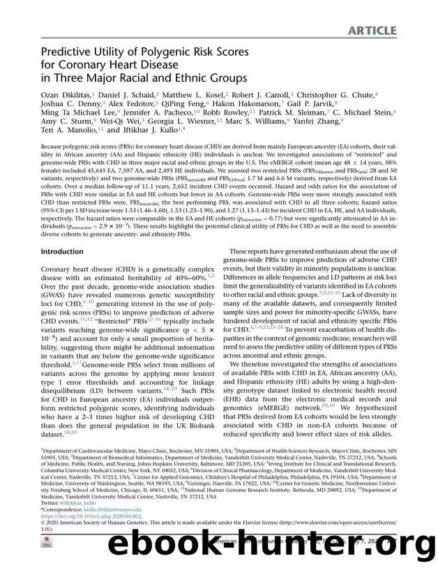 Predictive Utility of Polygenic Risk Scores for Coronary Heart Disease in Three Major Racial and Ethnic Groups by unknow