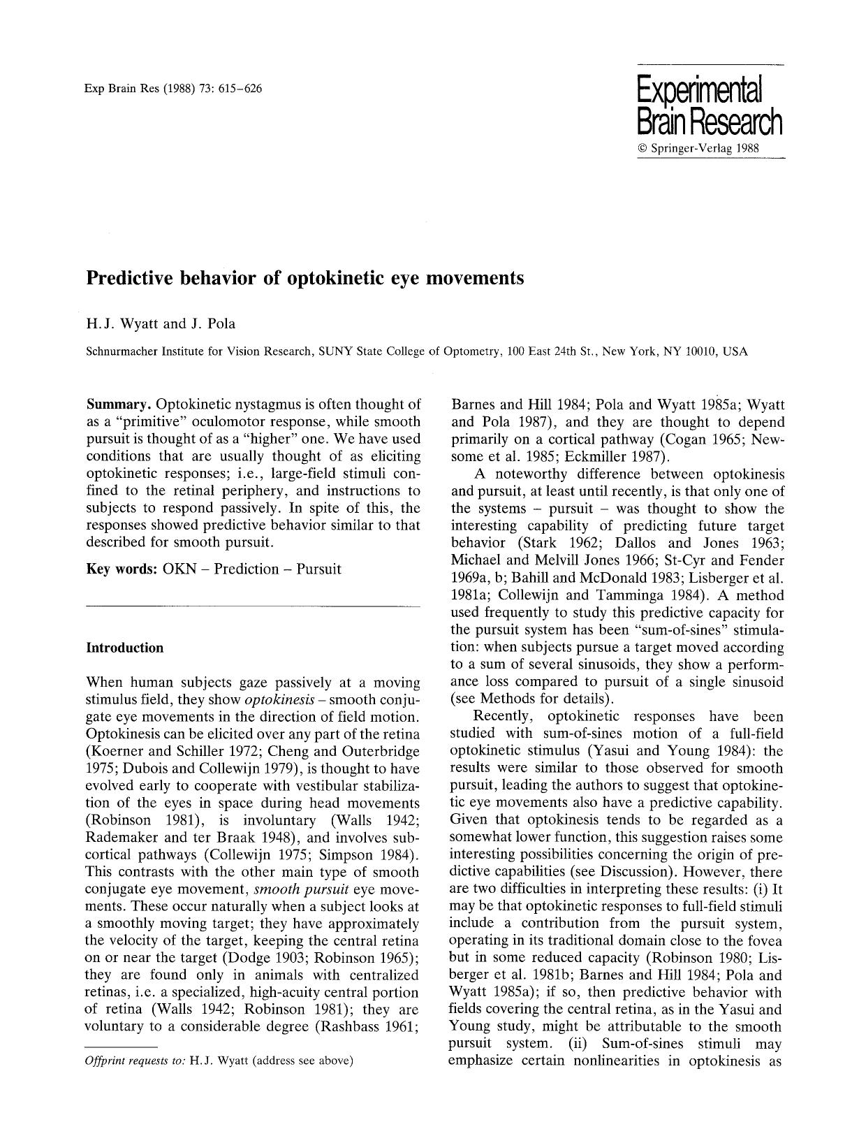 Predictive behavior of optokinetic eye movements by Unknown