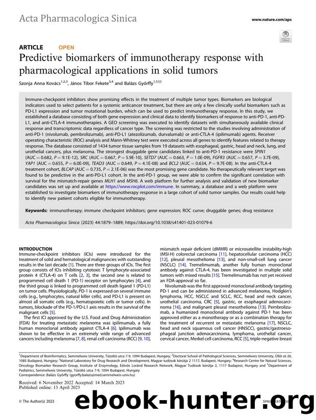 Predictive biomarkers of immunotherapy response with pharmacological applications in solid tumors by Szonja Anna Kovács & János Tibor Fekete & Balázs Győrffy