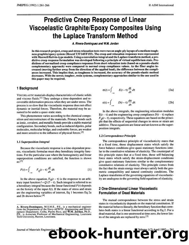 Predictive creep response of linear viscoelastic graphiteepoxy composites using the laplace transform method by Unknown