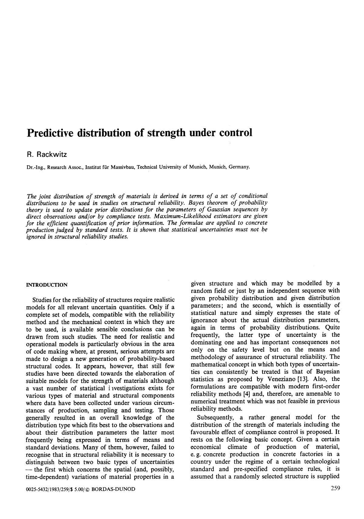 Predictive distribution of strength under control by Unknown