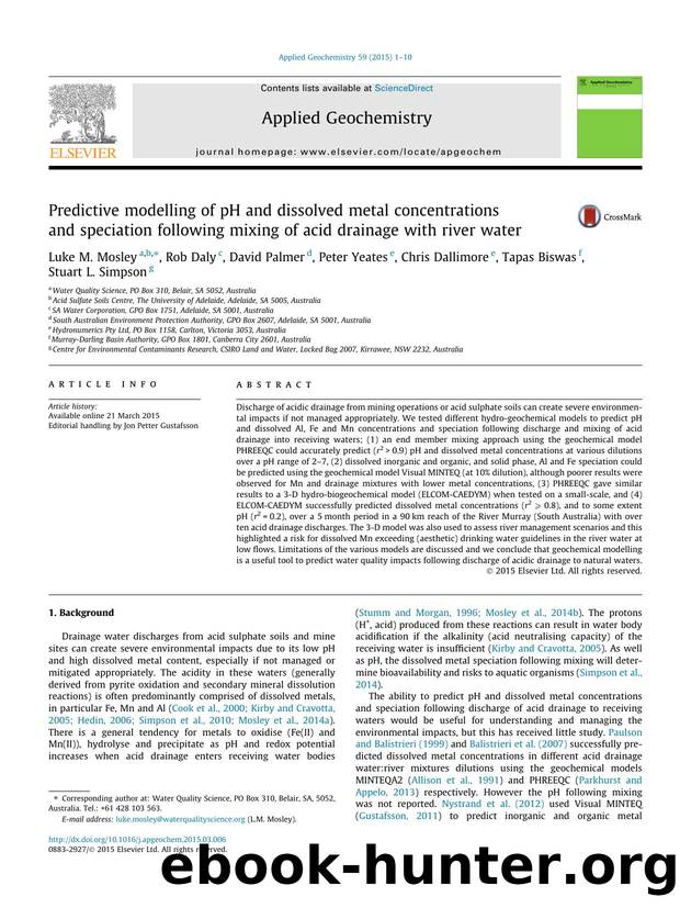Predictive modelling of pH and dissolved metal concentrations and speciation following mixing of acid drainage with river water by unknow