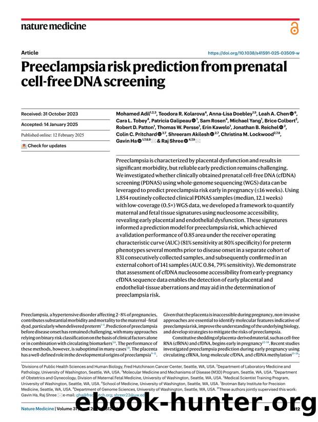 Preeclampsia risk prediction from prenatal cell-free DNA screening by unknow