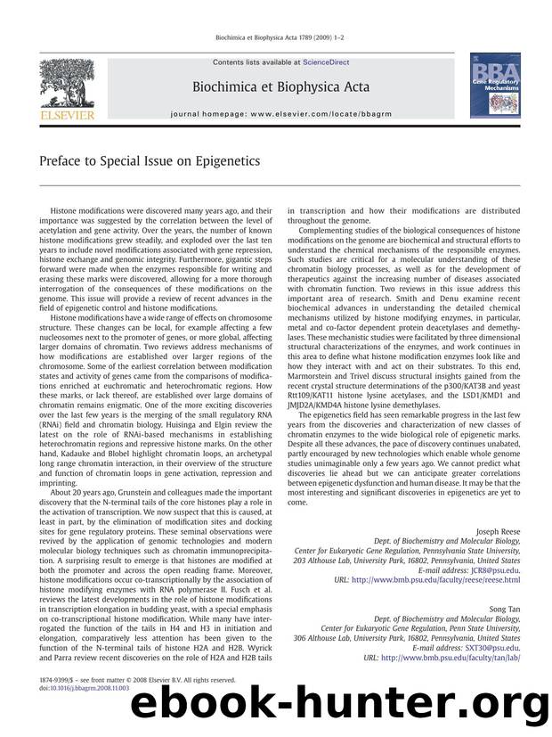 Preface to Special Issue on Epigenetics by Song Tan; Joseph Reese