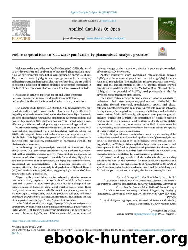 Preface to special issue on " Gaswater purification by photoassisted catalytic processes by Maria J. Sampaio & Carolina Belver & Jorge Bedia