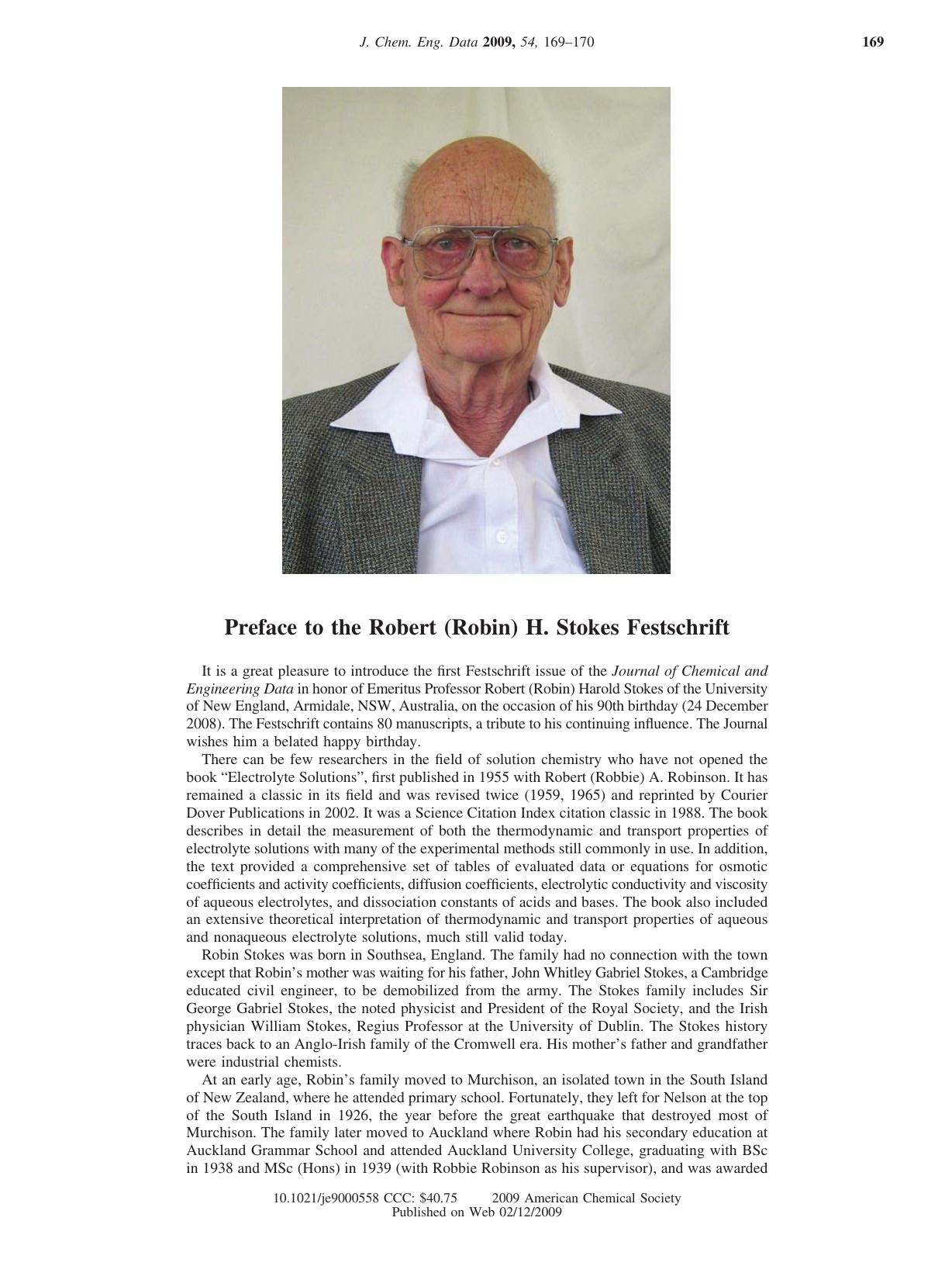 Preface to the Robert (Robin) H. Stokes Festschrift by Kenneth N. Marsh Editor & Editor