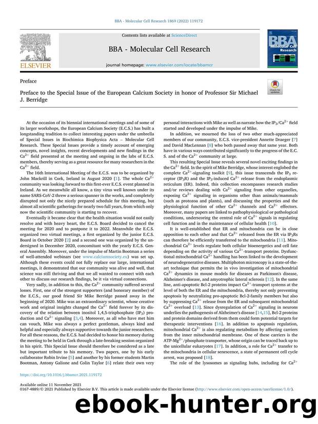 Preface to the Special Issue of the European Calcium Society in honor of Professor Sir Michael J. Berridge by Jan B. Parys & Geert Bultynck