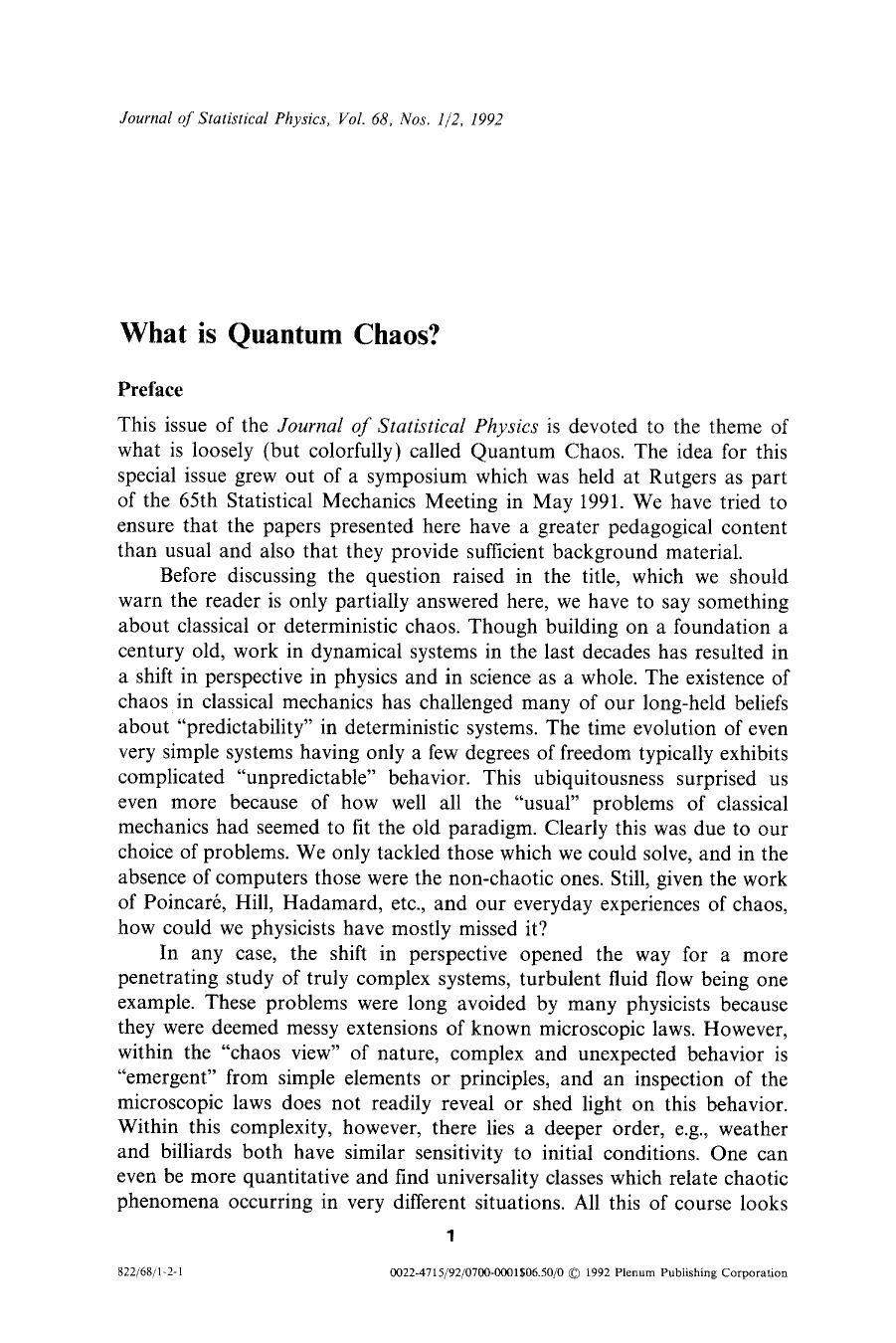 Preface: What is quantum chaos? by Unknown