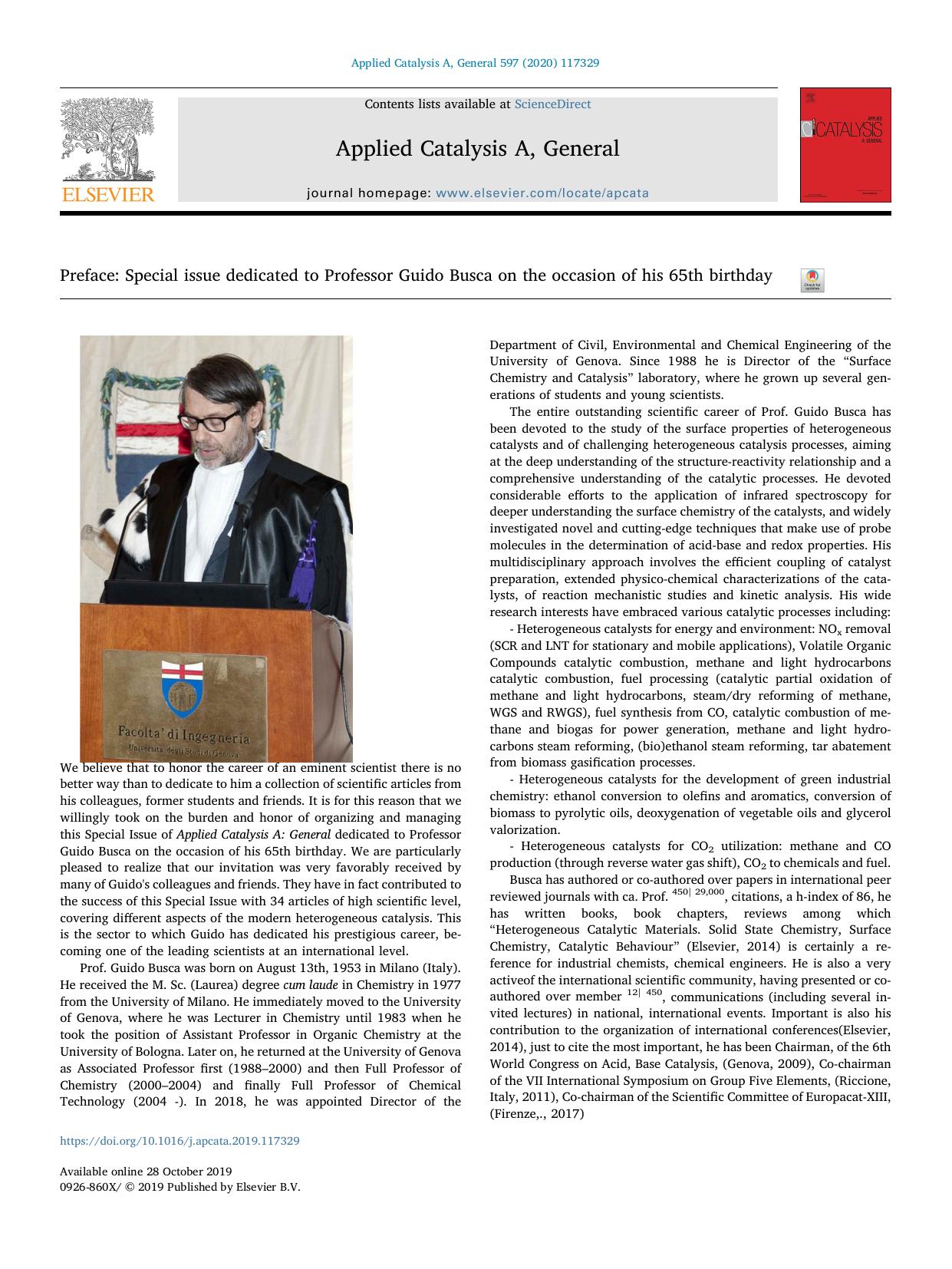 Preface_ Special issue dedicated to Professor Guido Busca on the occasion of his 65th birthday by Unknown