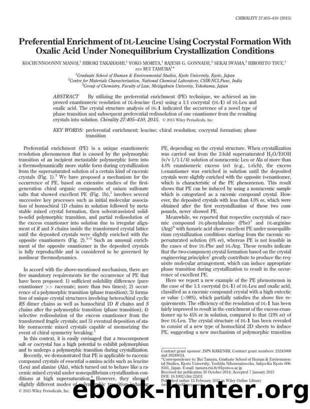 Preferential Enrichment of DL-Leucine Using Cocrystal Formation With Oxalic Acid Under Nonequilibrium Crystallization Conditions by unknow