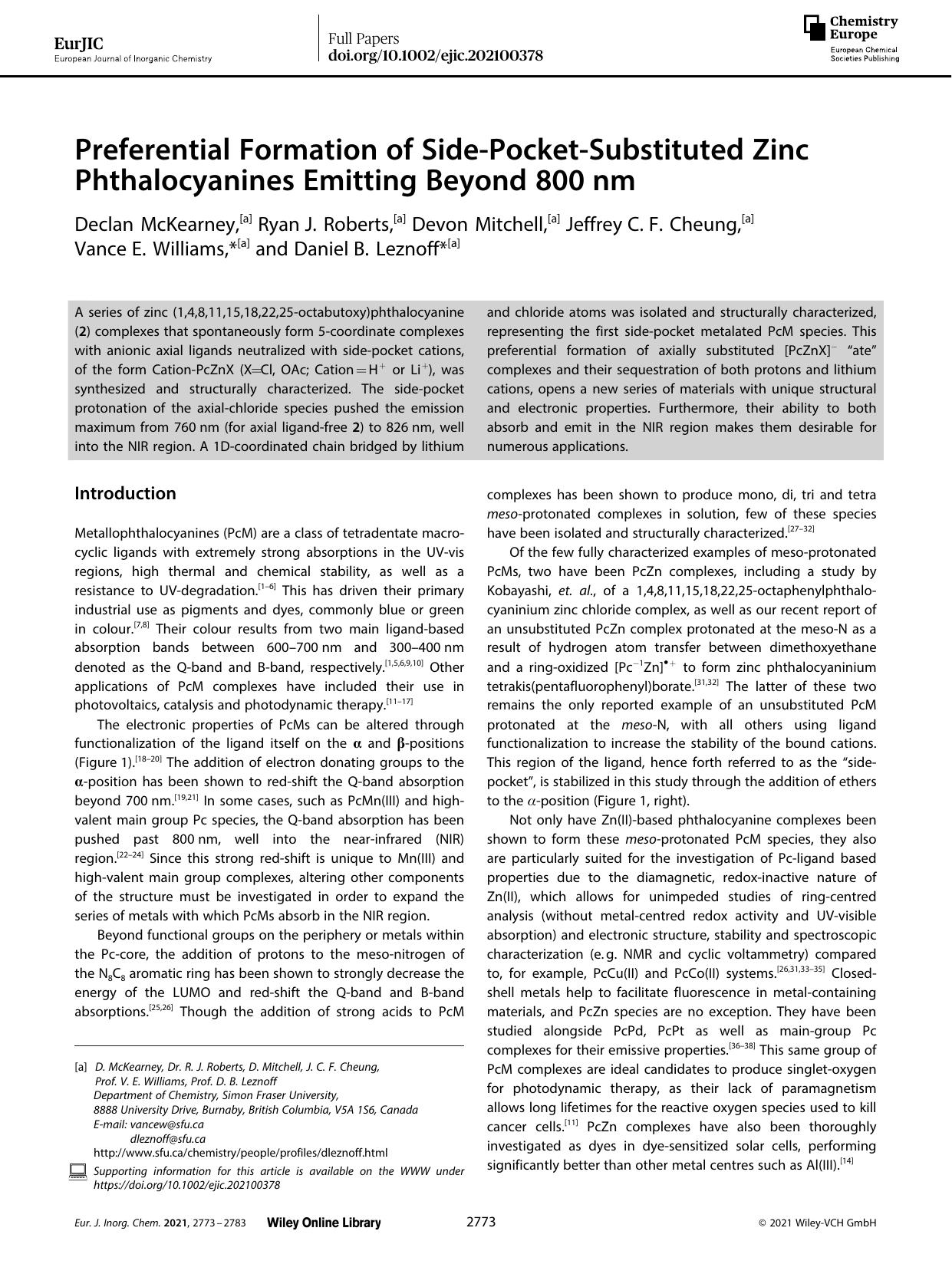 Preferential Formation of SideâPocketâSubstituted Zinc Phthalocyanines Emitting Beyond 800ânm by Unknown