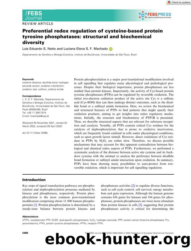 Preferential redox regulation of cysteineâbased protein tyrosine phosphatases: structural and biochemical diversity by Unknown