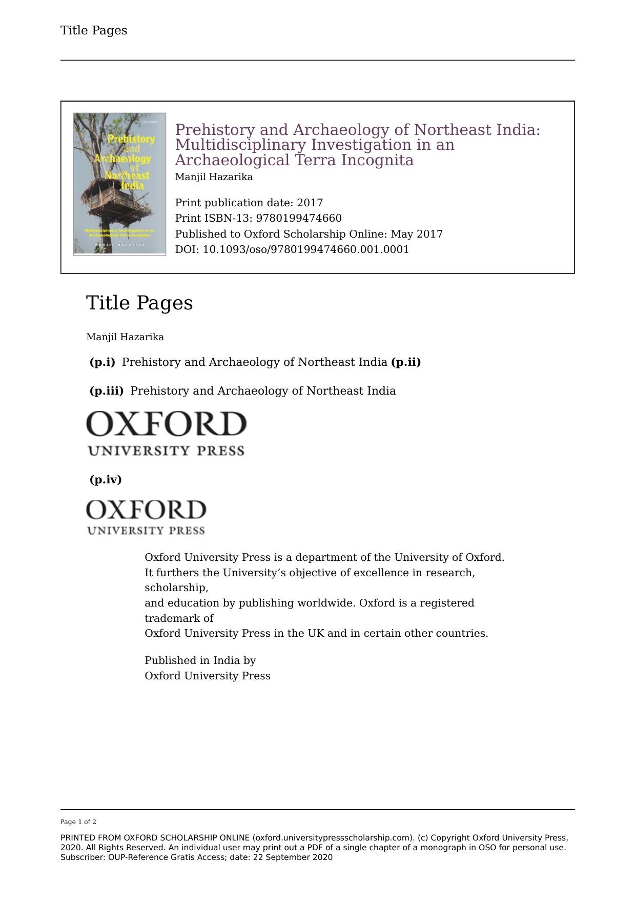 Prehistory and Archaeology of Northeast India: Multidisciplinary Investigation in an Archaeological Terra Incognita by Manjil Hazarika