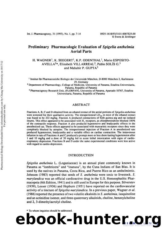 Preliminary Pharmacologic Evaluation of Spigelia anthelmia Aerial Parts by unknow