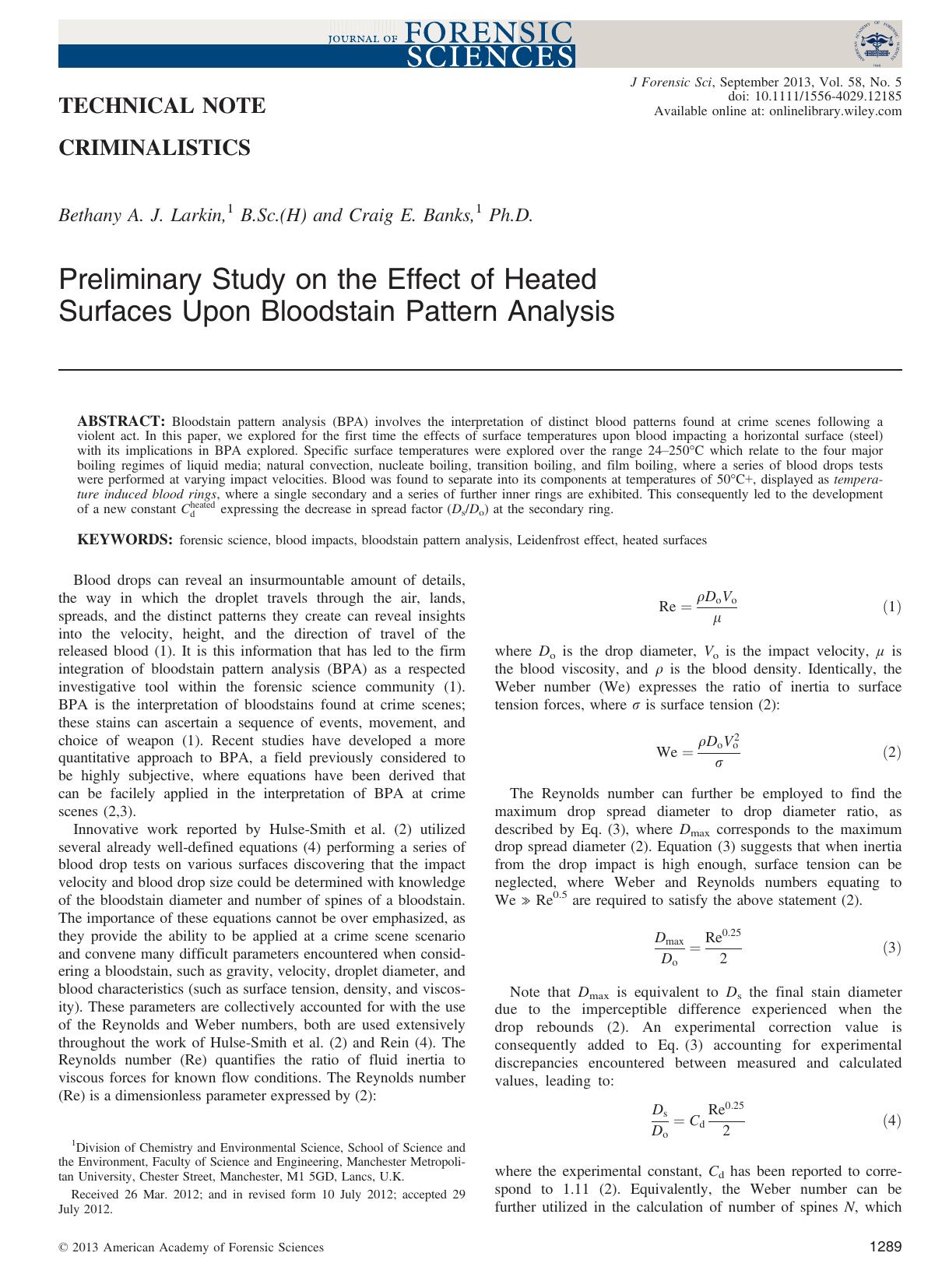 Preliminary Study on the Effect of Heated Surfaces Upon Bloodstain Pattern Analysis by Unknown