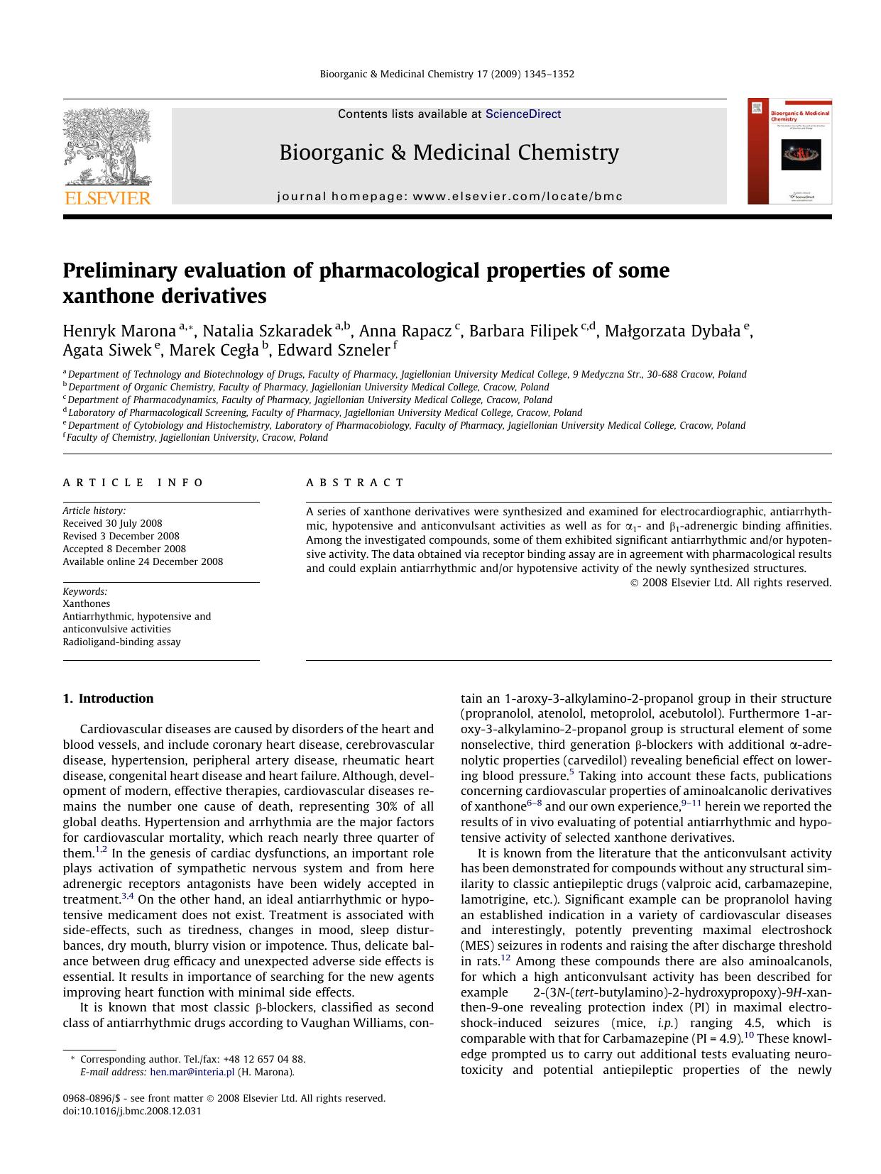 Preliminary evaluation of pharmacological properties of some xanthone derivatives by unknow