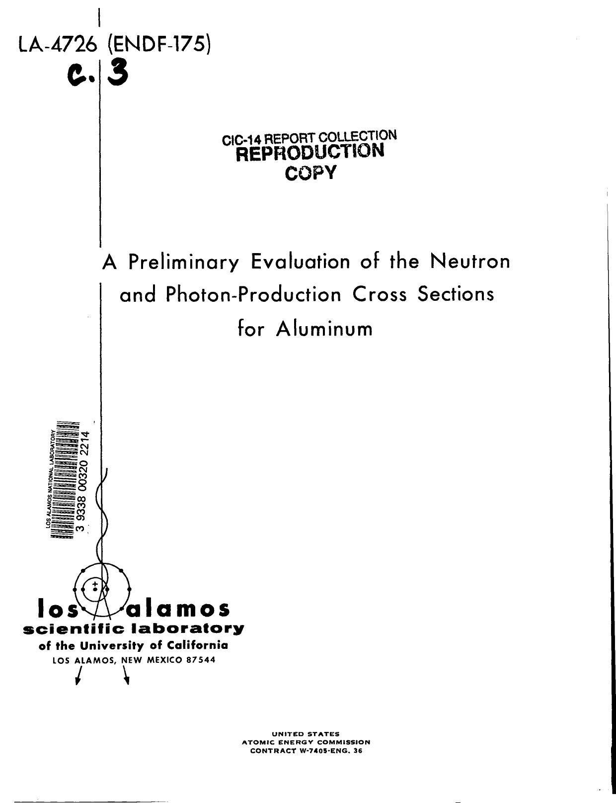 Preliminary evaluation of the neutron and photon-production cross sections for aluminum None by LANL Research Library LWW Project