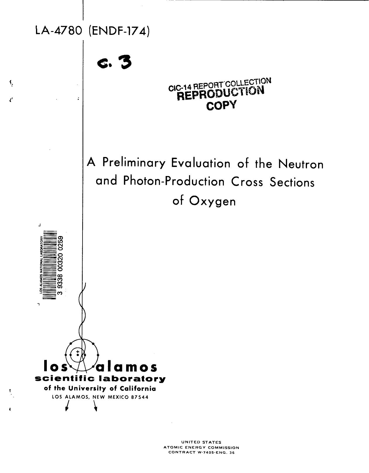 Preliminary evaluation of the neutron and photon-production cross sections of oxygen None by LANL Research Library LWW Project