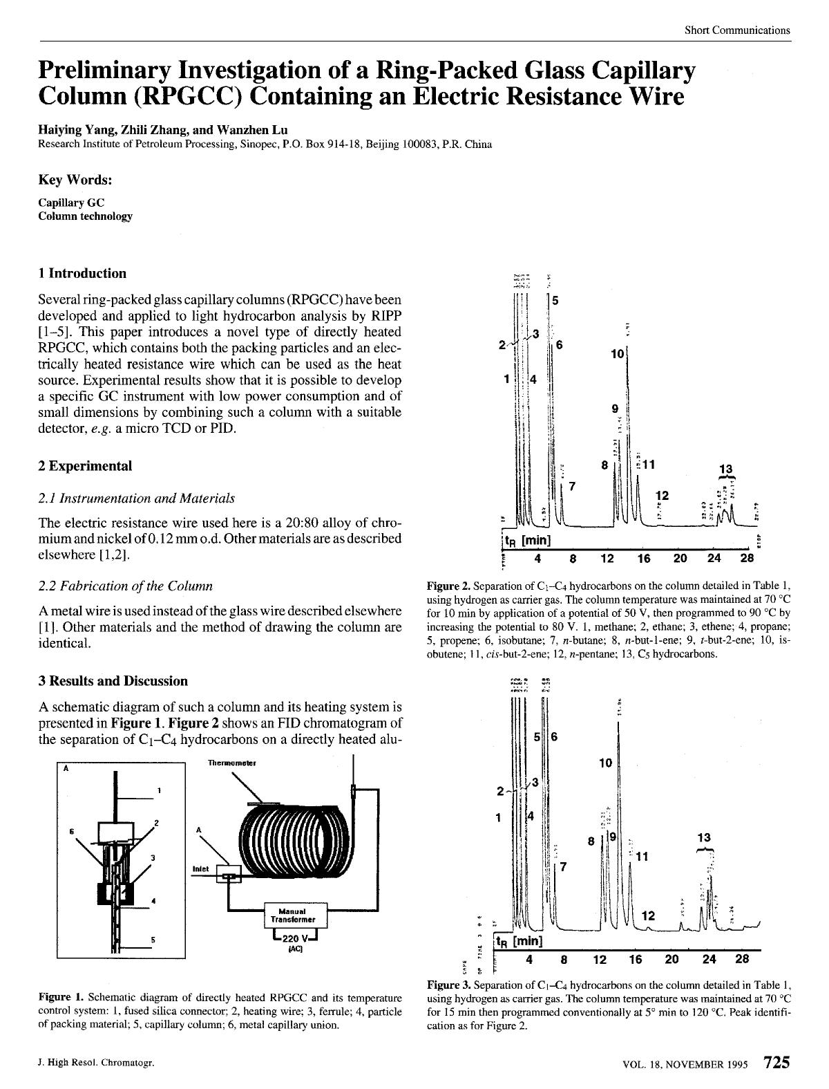Preliminary investigation of a ring-packed glass capillary column (RPGCC) containing an electric resistance wire by Unknown