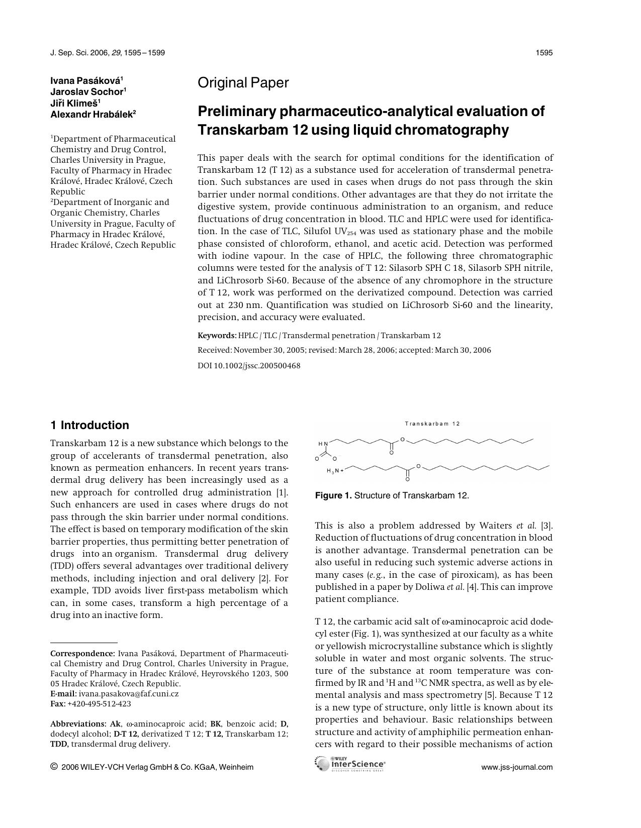Preliminary pharmaceutico-analytical evaluation of Transkarbam 12 using liquid chromatography by Unknown