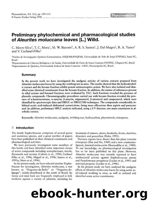 Preliminary phytochemical and pharmacological studies of Aleurites moluccana leaves [L.] Willd by unknow