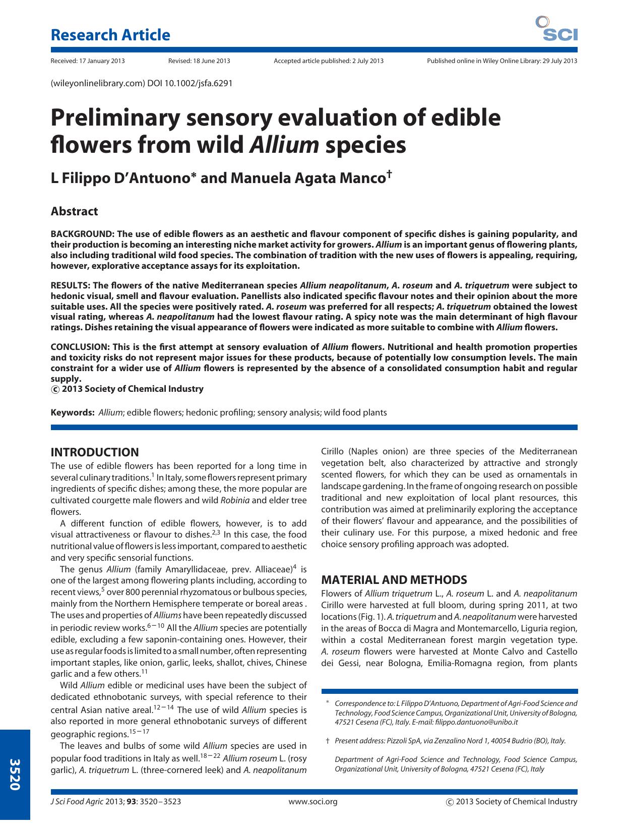 Preliminary sensory evaluation of edible flowers from wild Allium species by Unknown