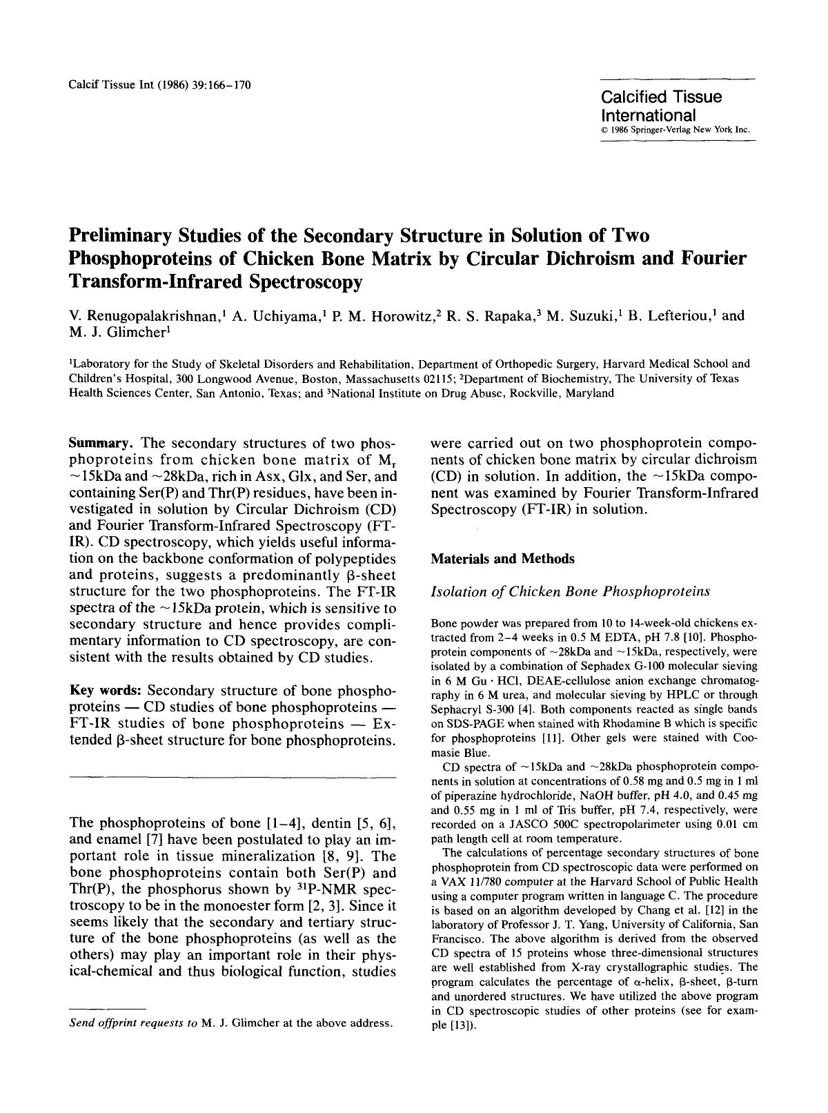 Preliminary studies of the secondary structure in solution of two phosphoproteins of chicken bone matrix by Circular Dichroism and Fourier Tranform-Infrared Spectroscopy by Unknown
