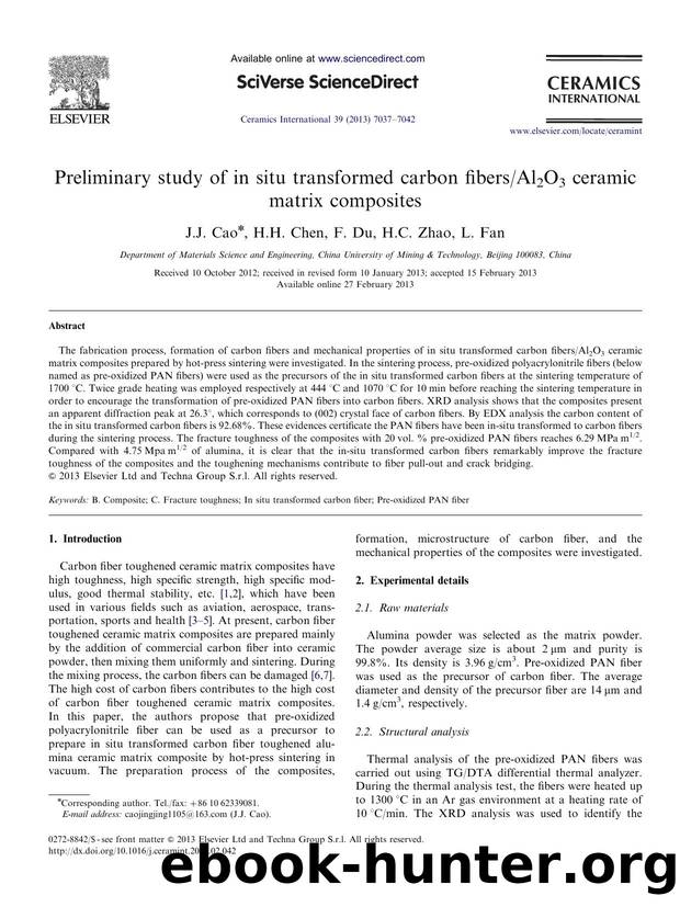 Preliminary study of in situ transformed carbon fibersAl2O3 ceramic matrix composites by J.J. Cao & H.H. Chen & F. Du & H.C. Zhao & L. Fan