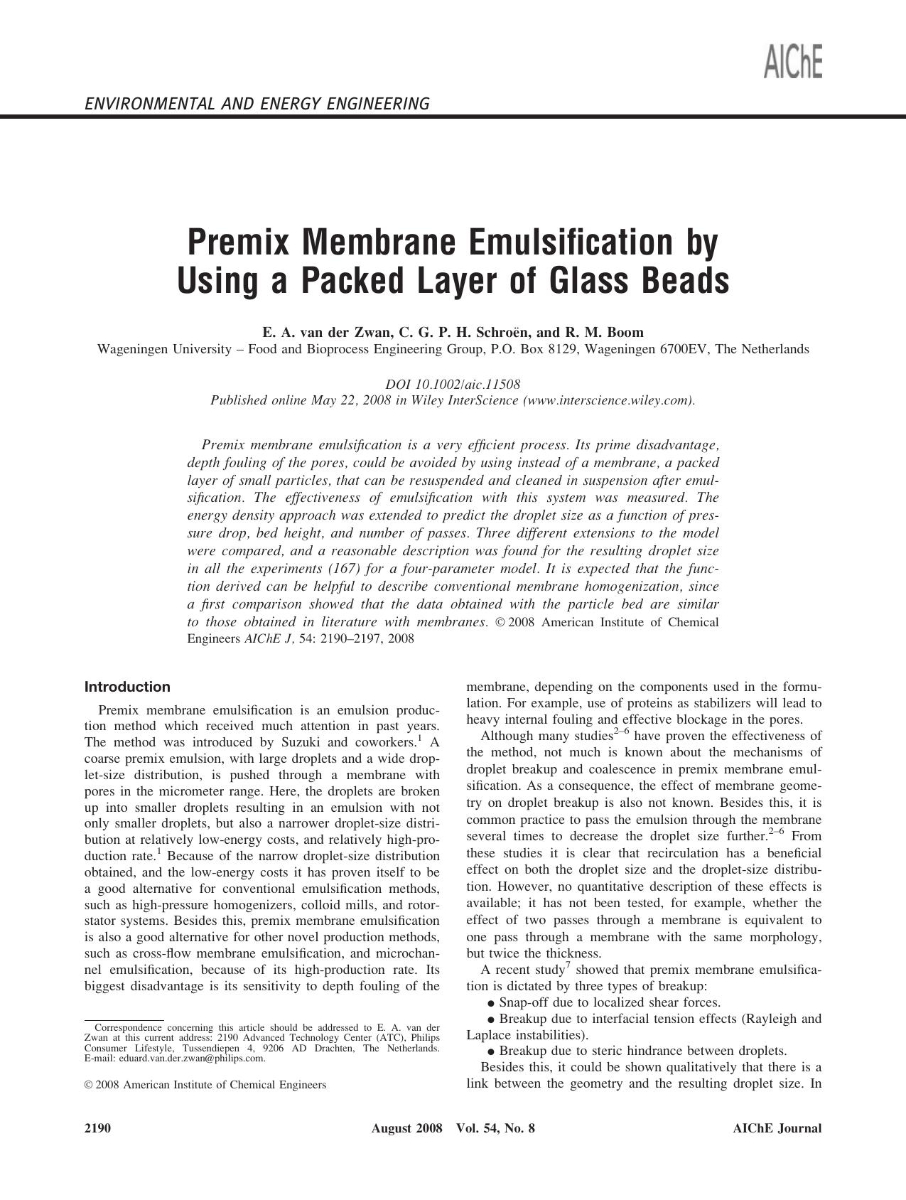 Premix membrane emulsification by using a packed layer of glass beads by Unknown