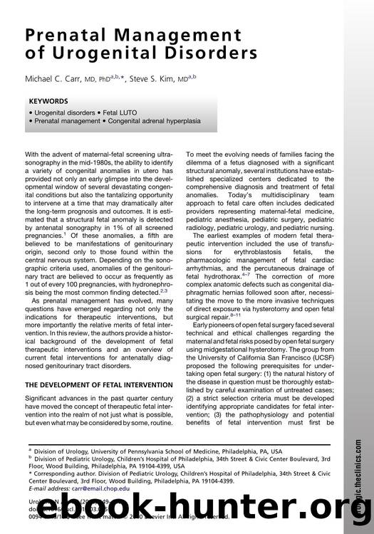 Prenatal Management of Urogenital Disorders by Michael C. Carr MD PhD & Steve S. Kim MD