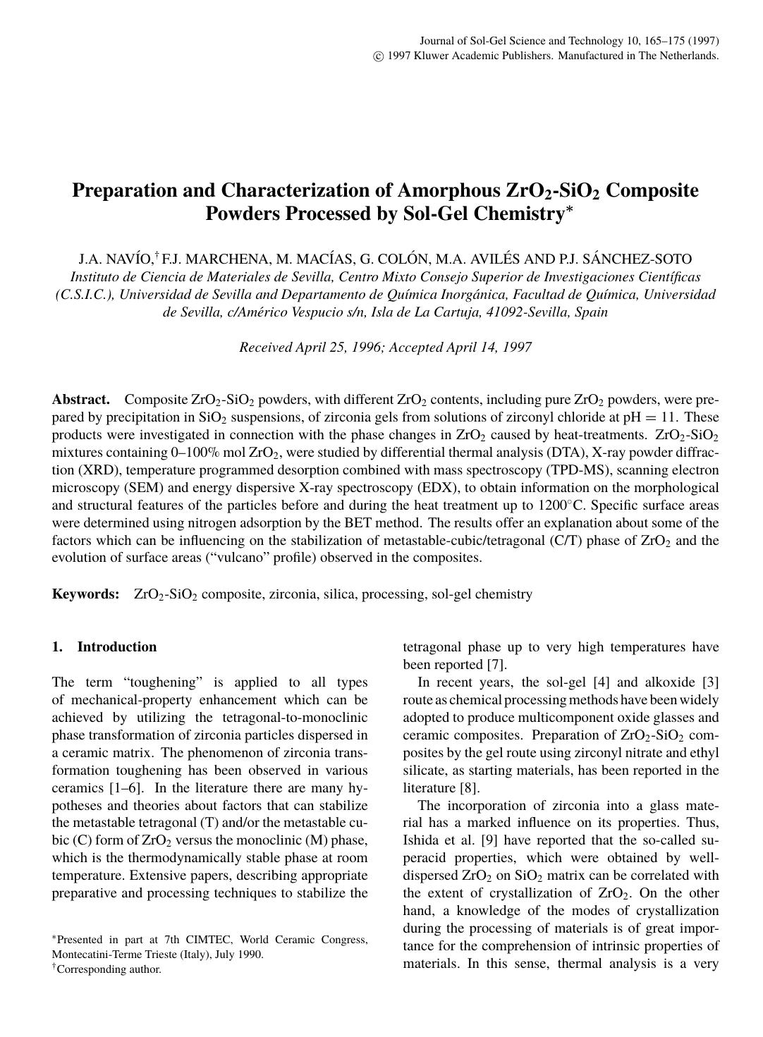 Preparation and Characterization of Amorphous ZrO<Subscript>2<Subscript>-SiO<Subscript>2<Subscript> Composite Powders Processed by Sol-Gel Chemistry by Unknown