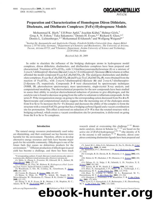 Preparation and Characterization of Homologous Diiron Dithiolato, Diselenato, and Ditellurato Complexes: [FeFe]-Hydrogenase Models by Unknown