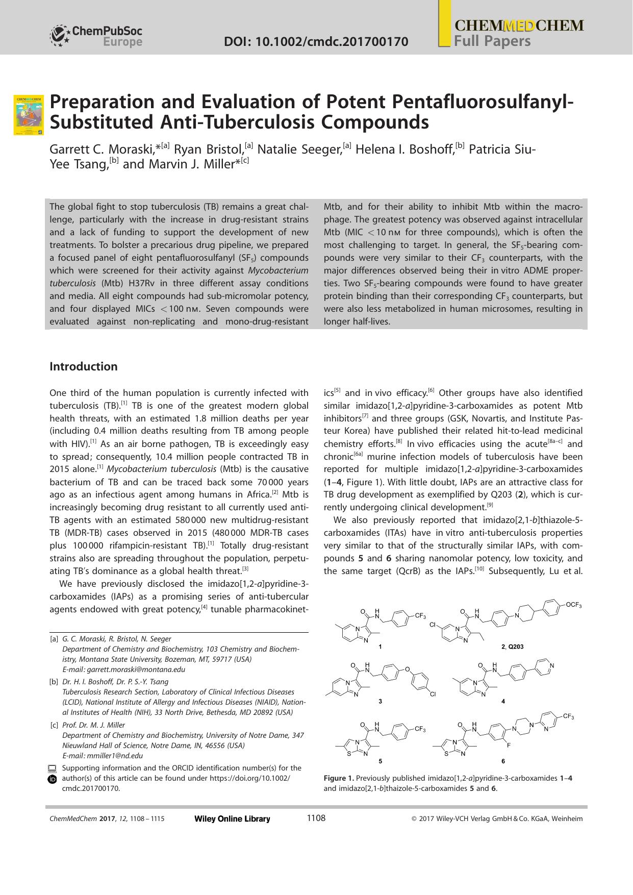 Preparation and Evaluation of Potent PentafluorosulfanylâSubstituted AntiâTuberculosis Compounds by Unknown