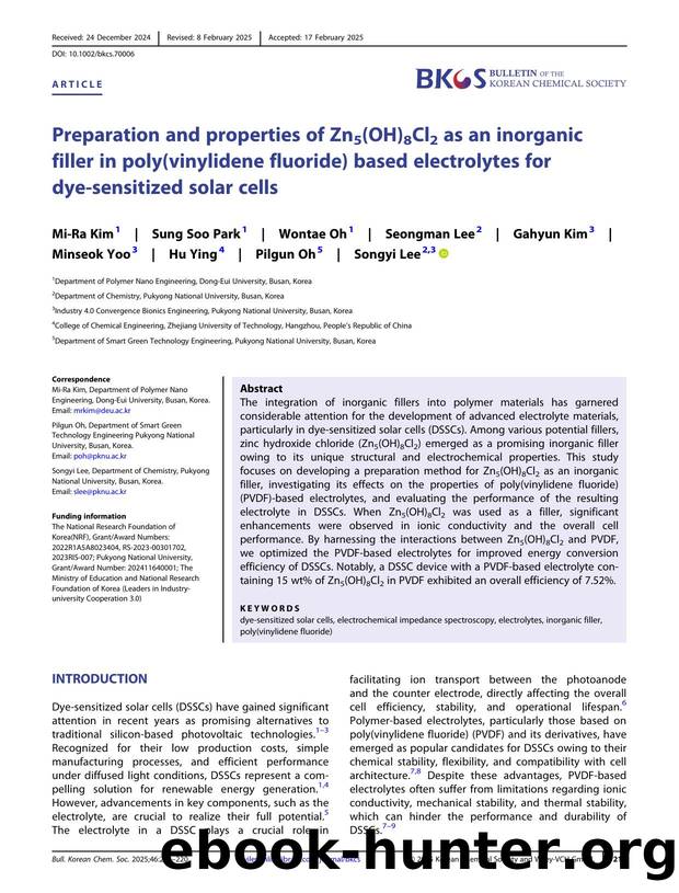 Preparation and Properties of Zn5(OH)8Cl2 as an Inorganic Filler in Poly(vinylidene fluoride) based Electrolytes for DyeâSensitized Solar Cells by Unknown