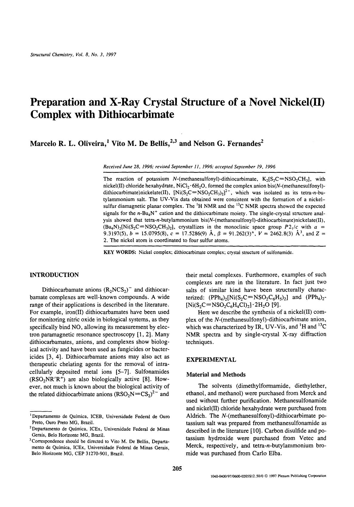 Preparation and X-Ray crystal structure of a Novel Nickel(II) complex with dithiocarbimate by Unknown