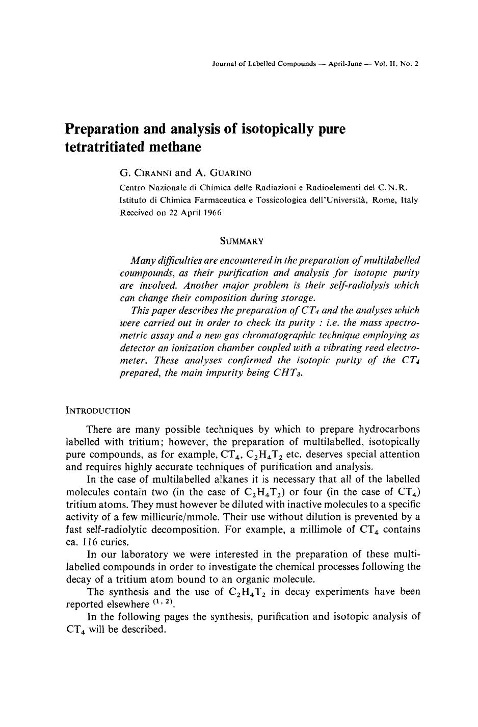 Preparation and analysis of isotopically pure tetratritiated methane by Unknown