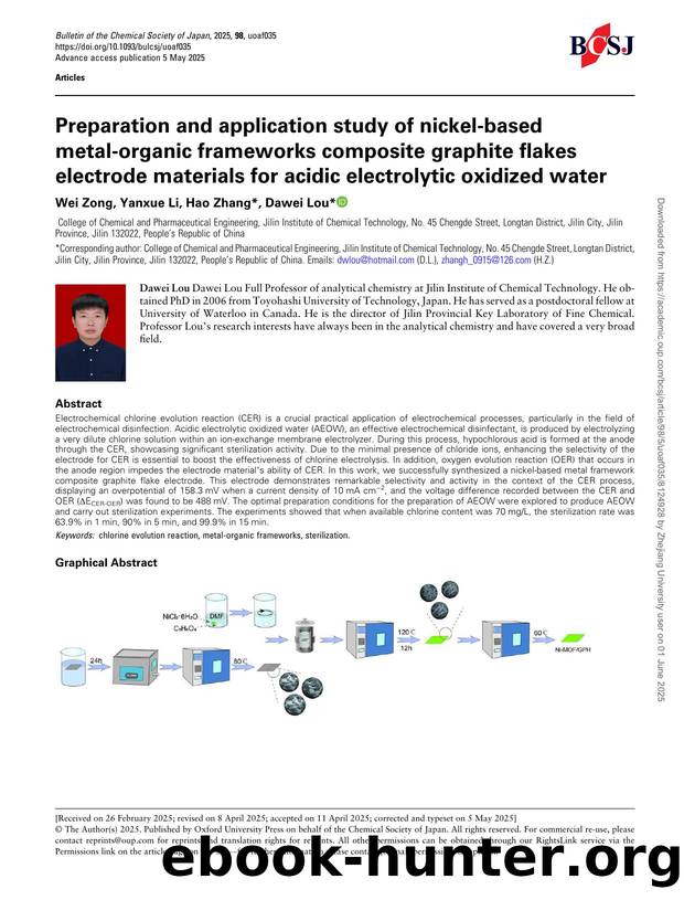 Preparation and application study of nickel-based metal-organic frameworks composite graphite flakes electrode materials for acidic electrolytic oxidized water by Wei Zong & Yanxue Li & Hao Zhang & Dawei Lou