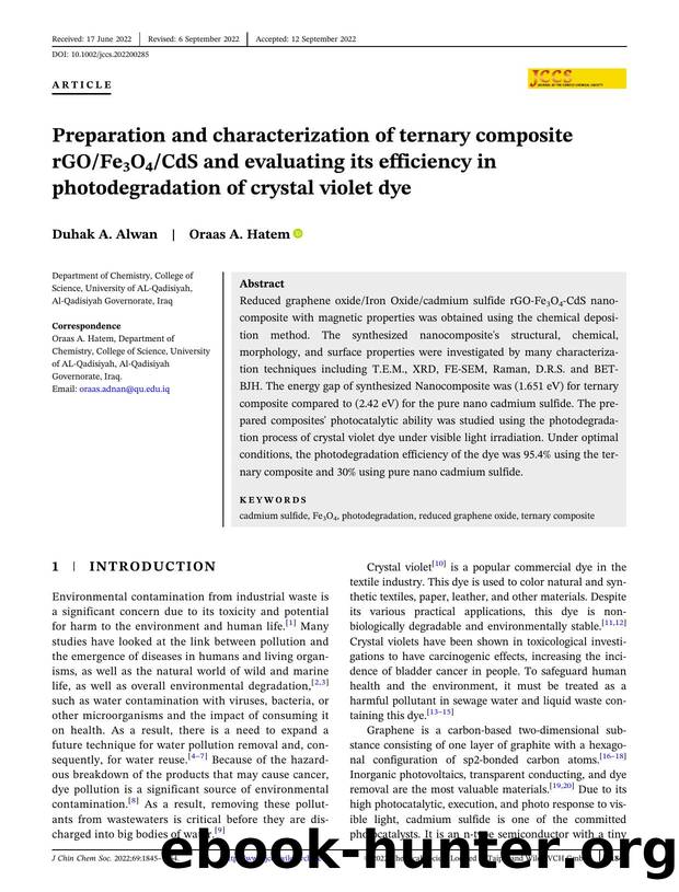 Preparation and characterization of  ternary composite rGOFe3O4CdS and evaluating its  efficiency  in photodegradation of crystal violet dye by Unknown