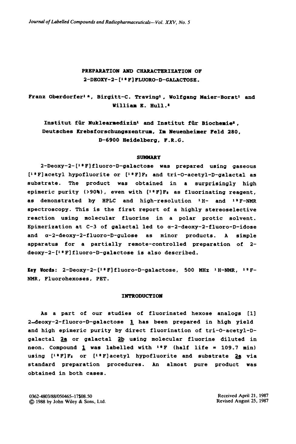 Preparation and characterization of 2-deoxy-2-[18F] fluoro-D-galactose by Unknown