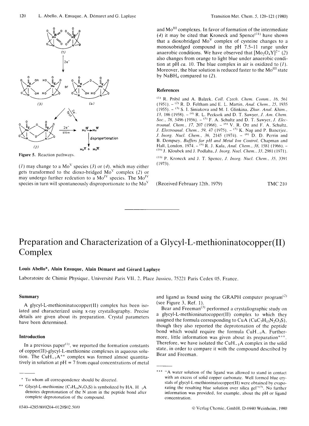 Preparation and characterization of a glycyl-l-methioninatocopper(II) complex by Unknown