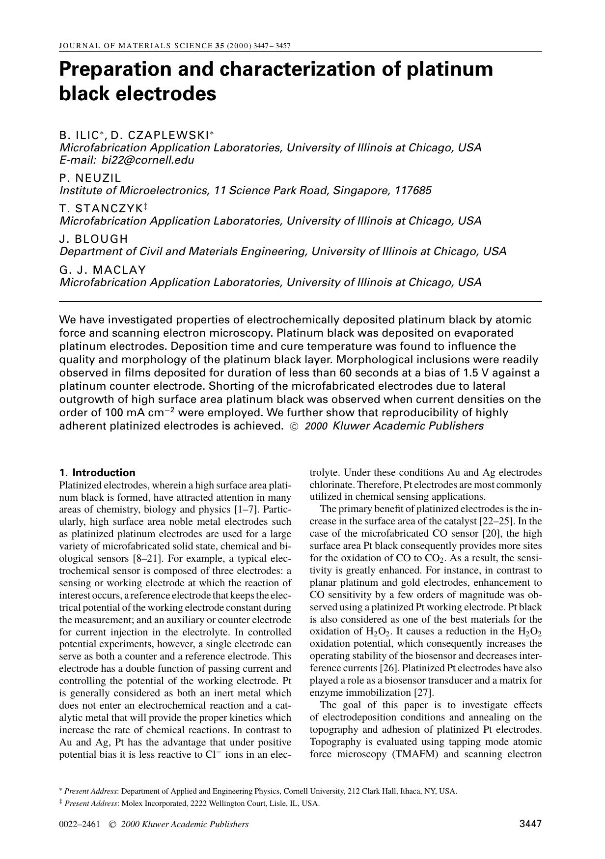 Preparation and characterization of platinum black electrodes by Unknown