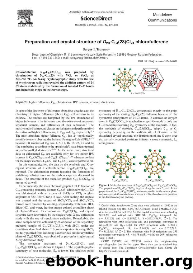 Preparation and crystal structure of D2d-C84(23)Cl24 chlorofullerene by Sergey I. Troyanov