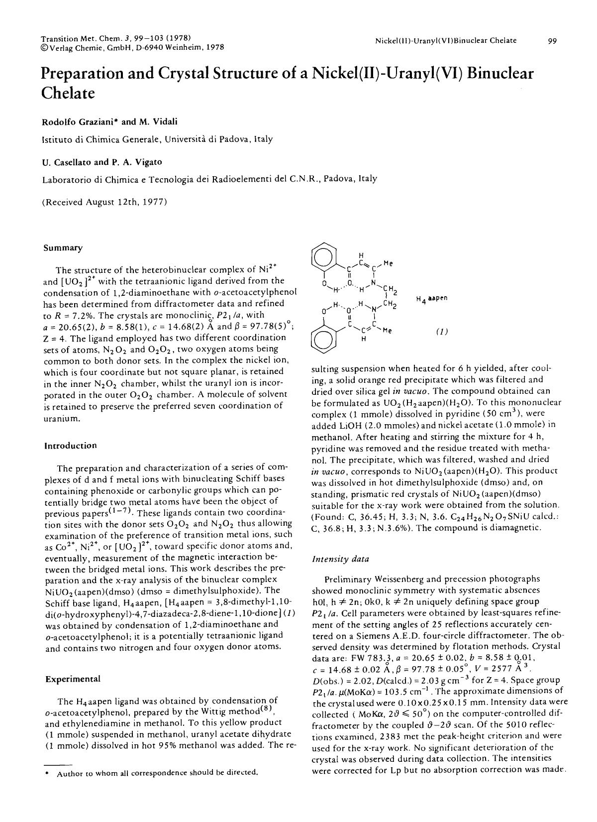 Preparation and crystal structure of a nickel (II)-Uranyl(VI) binuclear chelate by Unknown
