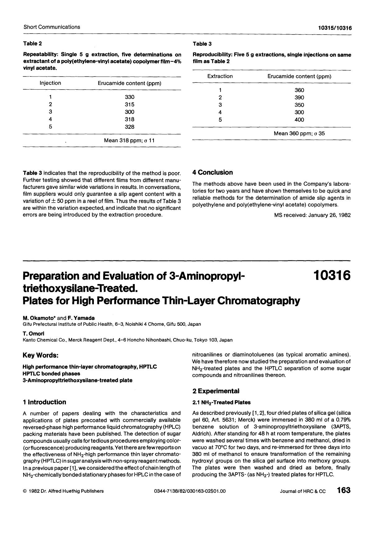 Preparation and evaluation of 3-aminopropyl-triethoxysilane-treated. Plates for high performance thin-layer chromatography by Unknown