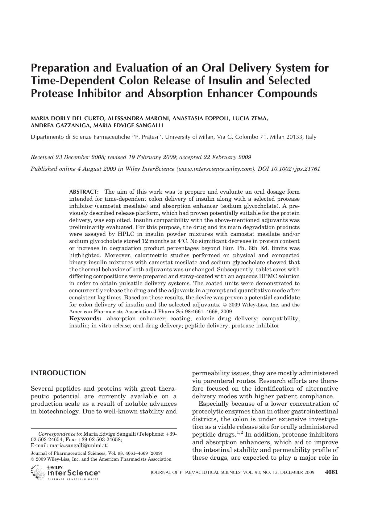 Preparation and evaluation of an oral delivery system for time-dependent colon release of insulin and selected protease inhibitor and absorption enhancer compounds by Unknown