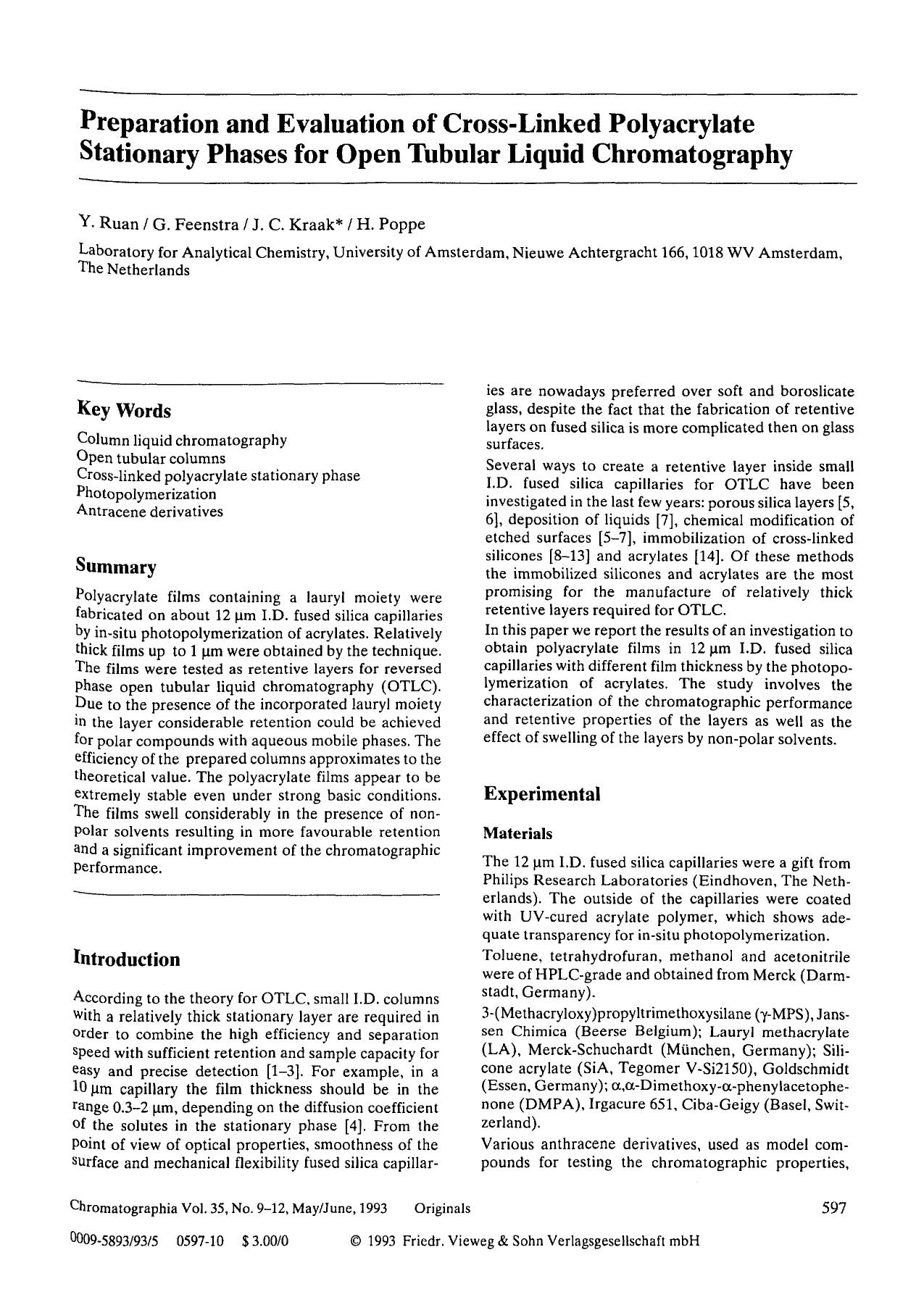 Preparation and evaluation of cross-linked polyacrylate stationary phases for open tubular liquid chromatography by Unknown