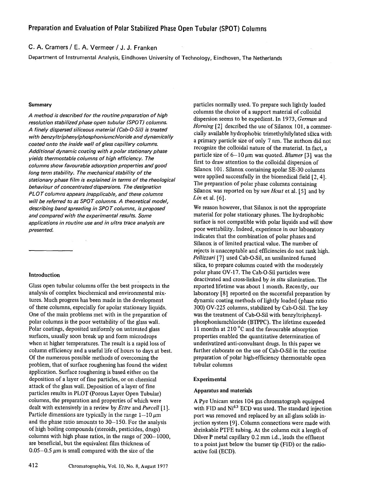 Preparation and evaluation of polar stabilized phase open tubular (SPOT) columns by Unknown