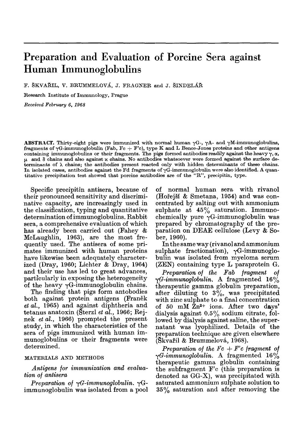 Preparation and evaluation of porcine sera against human immunoglobulins by Unknown