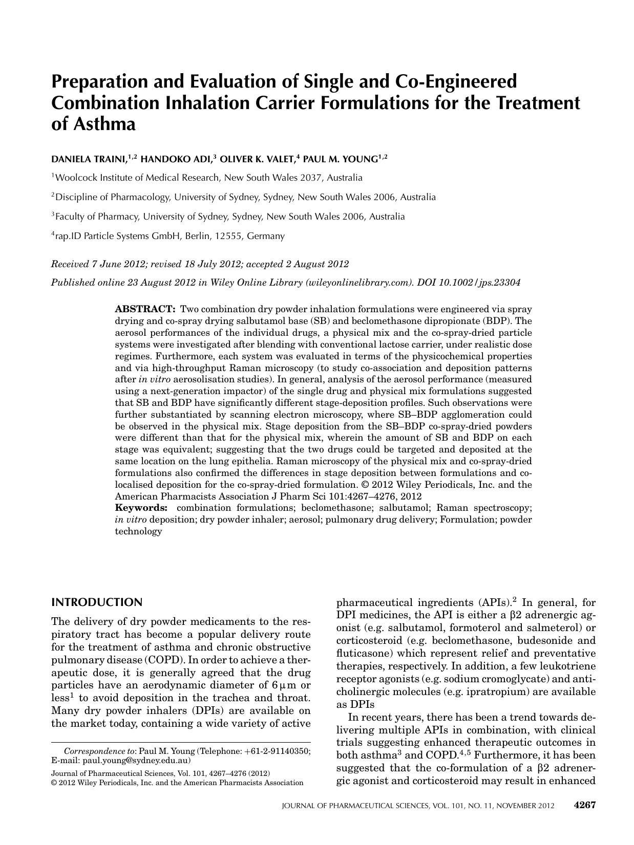 Preparation and evaluation of single and coengineered combination inhalation carrier formulations for the treatment of asthma by F-285