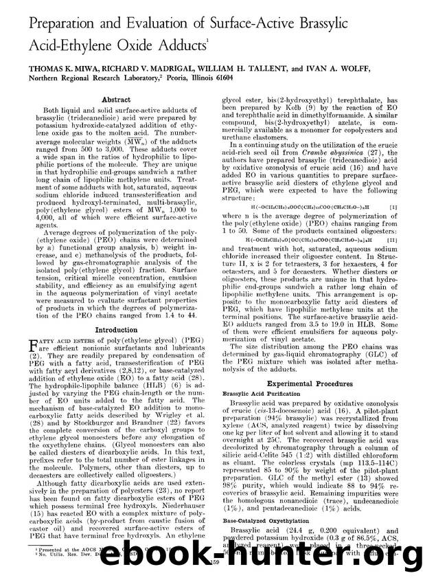 Preparation and evaluation of surface-active brassylic acid-ethylene oxide adducts by Unknown